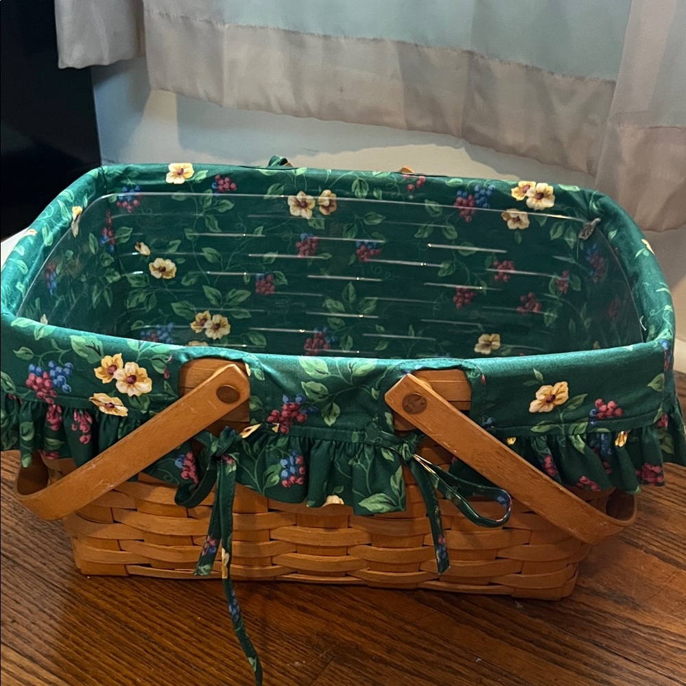 Longaberger Basket with Green Floral Liner